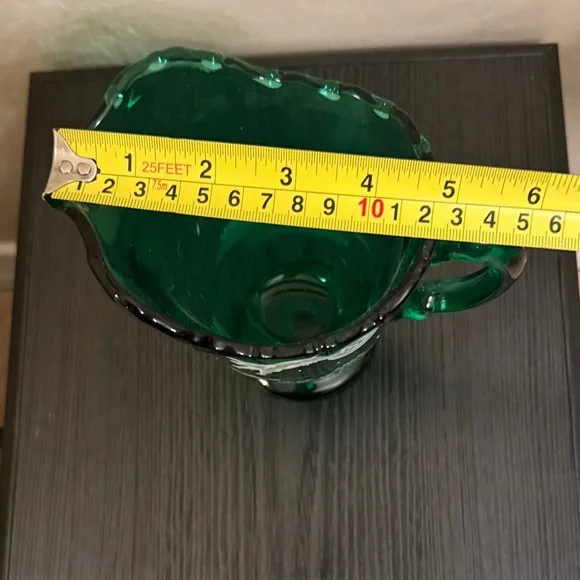Fenton Green Glass Pitcher with Whimsical White Design - Picture 10 of 10